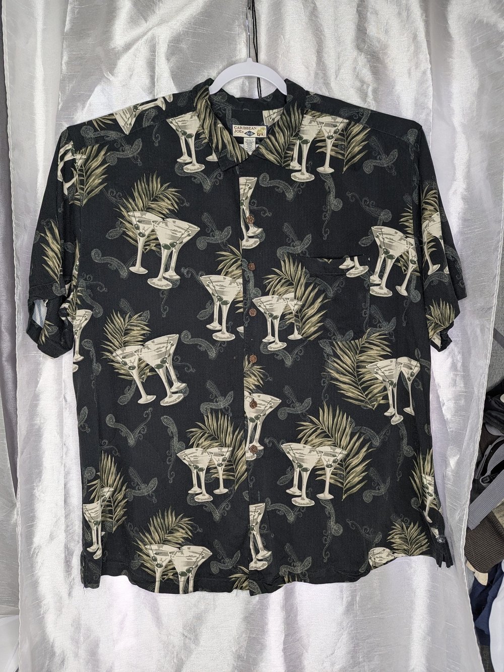Vintage-Inspired Black Martini Print Short Sleeve Shirt